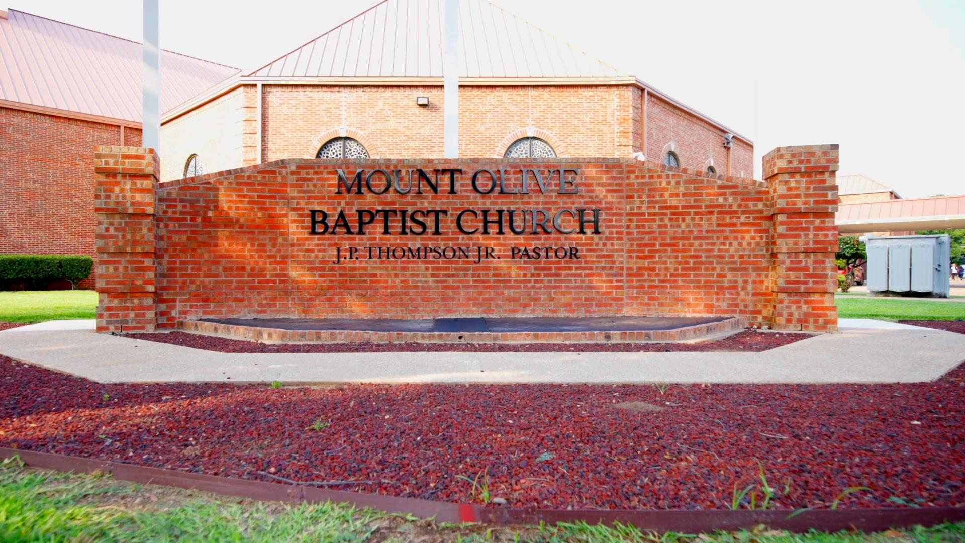Mount Olive Baptist Church sign, located in Arlington, TX.